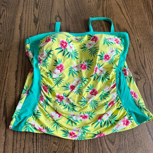 Lands End Womens Yellow Green Pink Floral Tankini Swim Suit Top Plus Size 16 - Picture 1 of 7